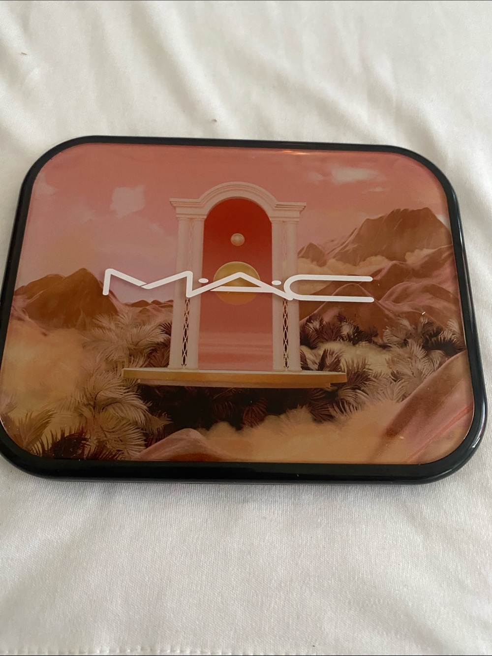 MAC Cosmetics Pink and Coral Decorative Storage Tin with Scenic Print